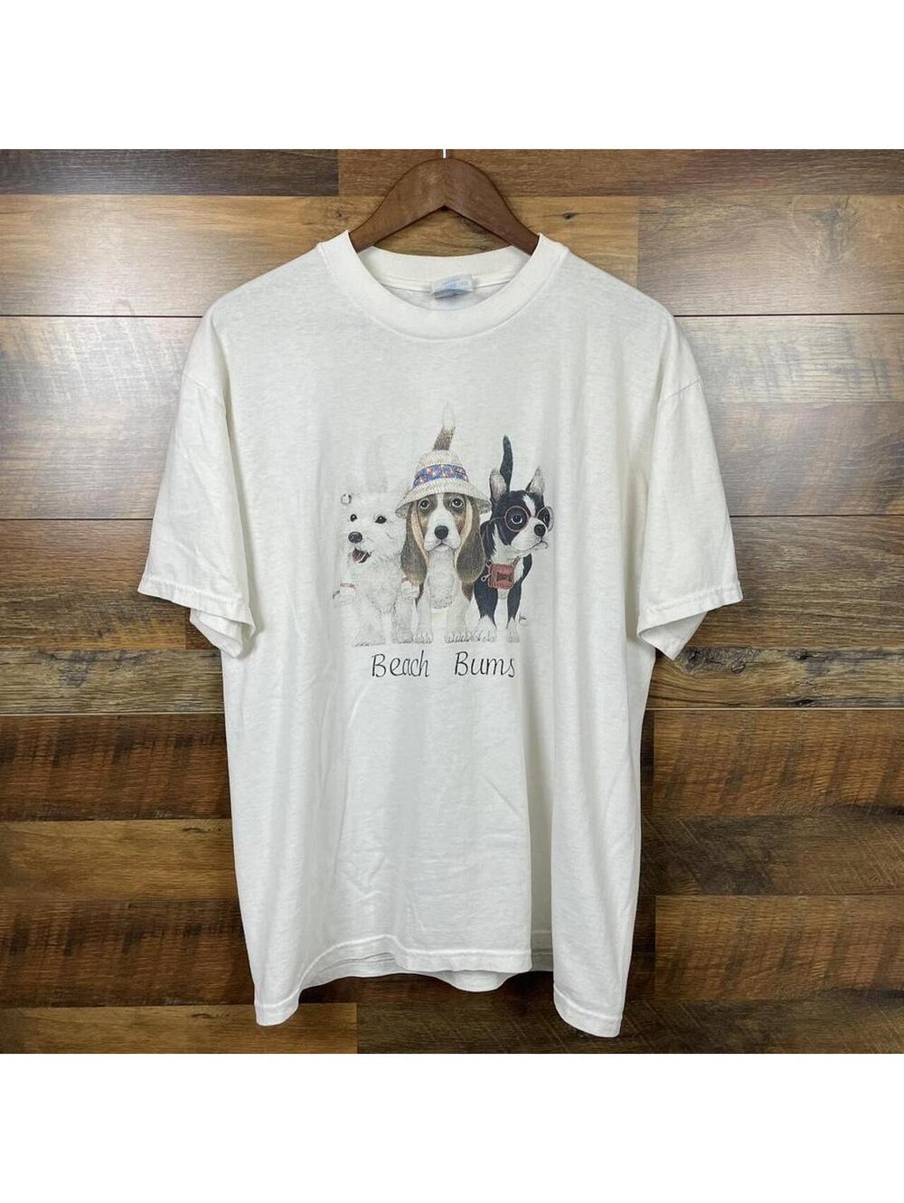 Vintage 90s Beach Buns Dogs T-Shirt Size Large Bob Harrison Art Tee